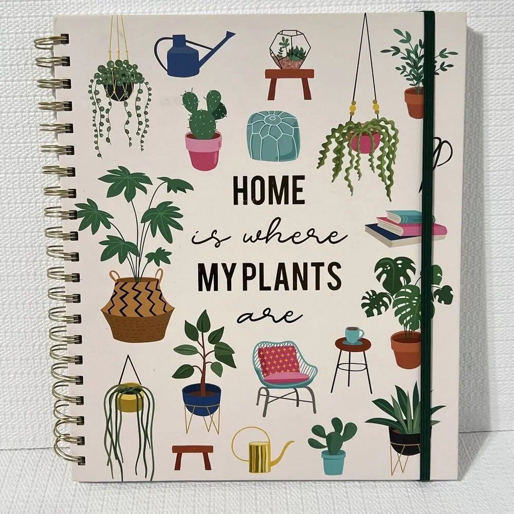 HOME is Where My PLANTS Are Hardcover Spiral Notebook Journal Pink Gold Lined